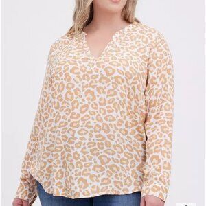 Torrid Women's 3X Tan Leopard Print Georgette Hi-Low Pullover Long Sleeve Blouse